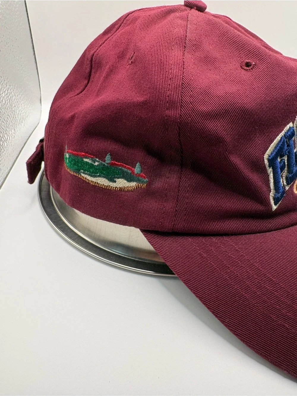 Vintage Ahead The Floating Green Coeur d’Alene Golf Strapback Hat Burgundy
